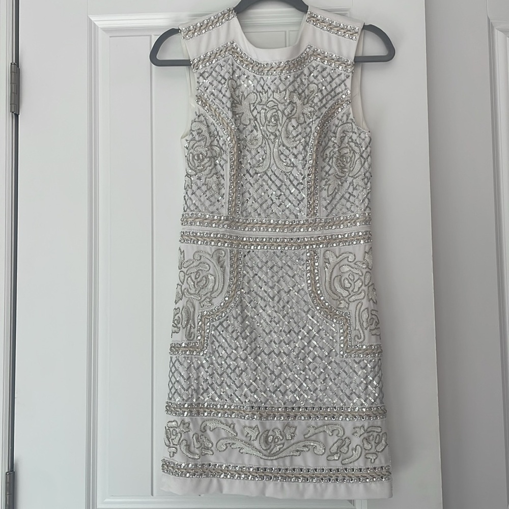 Bebe White and Cream Rhinestone, Sequin and Beaded dress- worn once